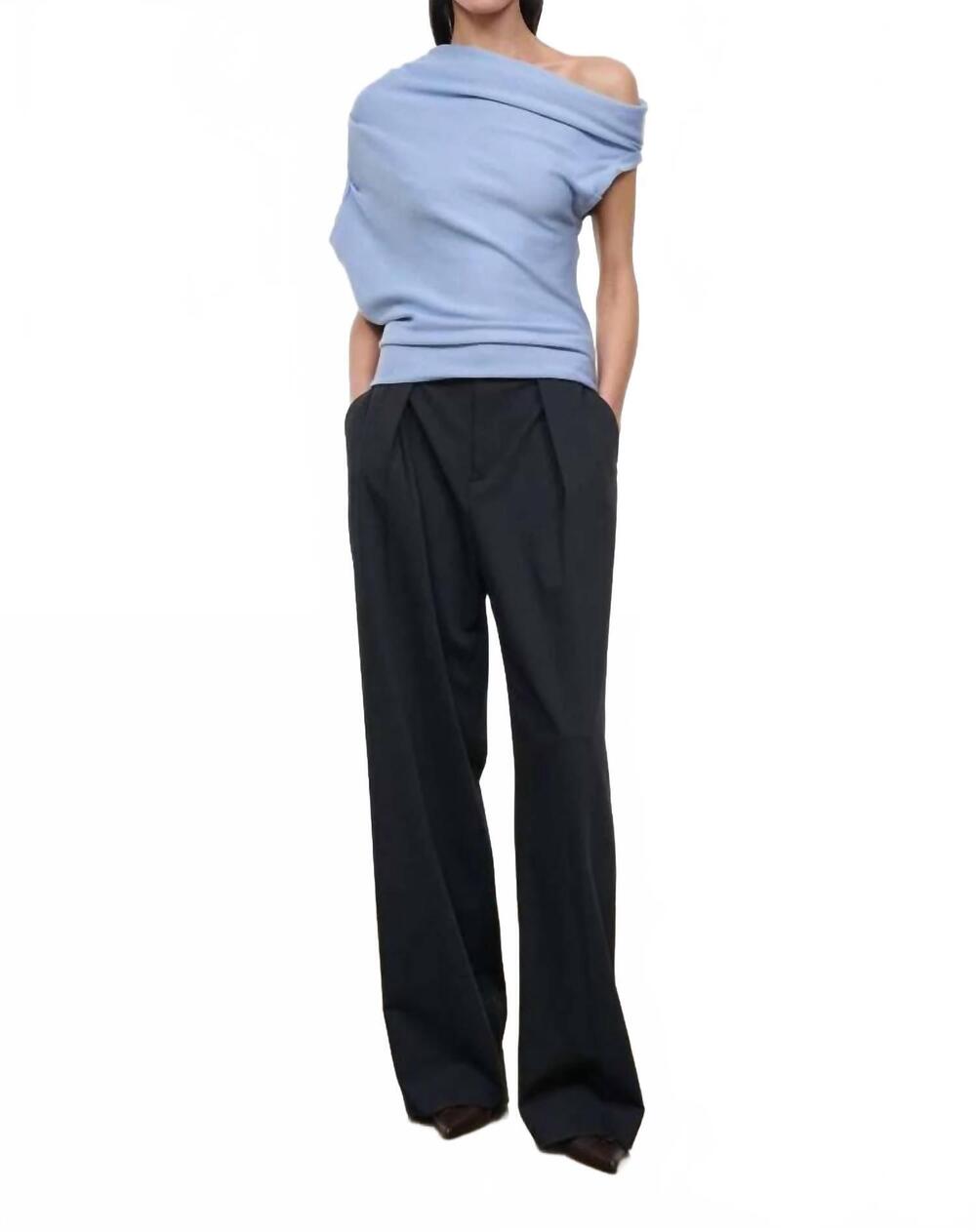 NEW STAUD mabel asymmetrical draped knit sweater in powder blue